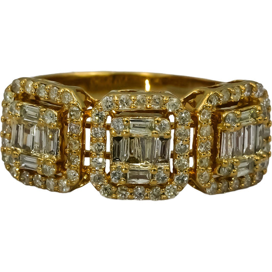 10k Yellow Gold Round & Baguette Cut Diamond Cocktail Ring 1.0CT Size 9.75