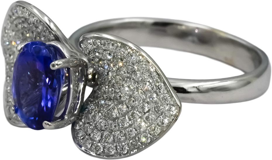 18k White Gold VS Diamond and Tanzanite Floral Ring 3.30CT Size 8