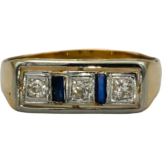 Vintage Antique Deco 18k Gold Diamond and Sapphire Ring 0.25CT Size 10