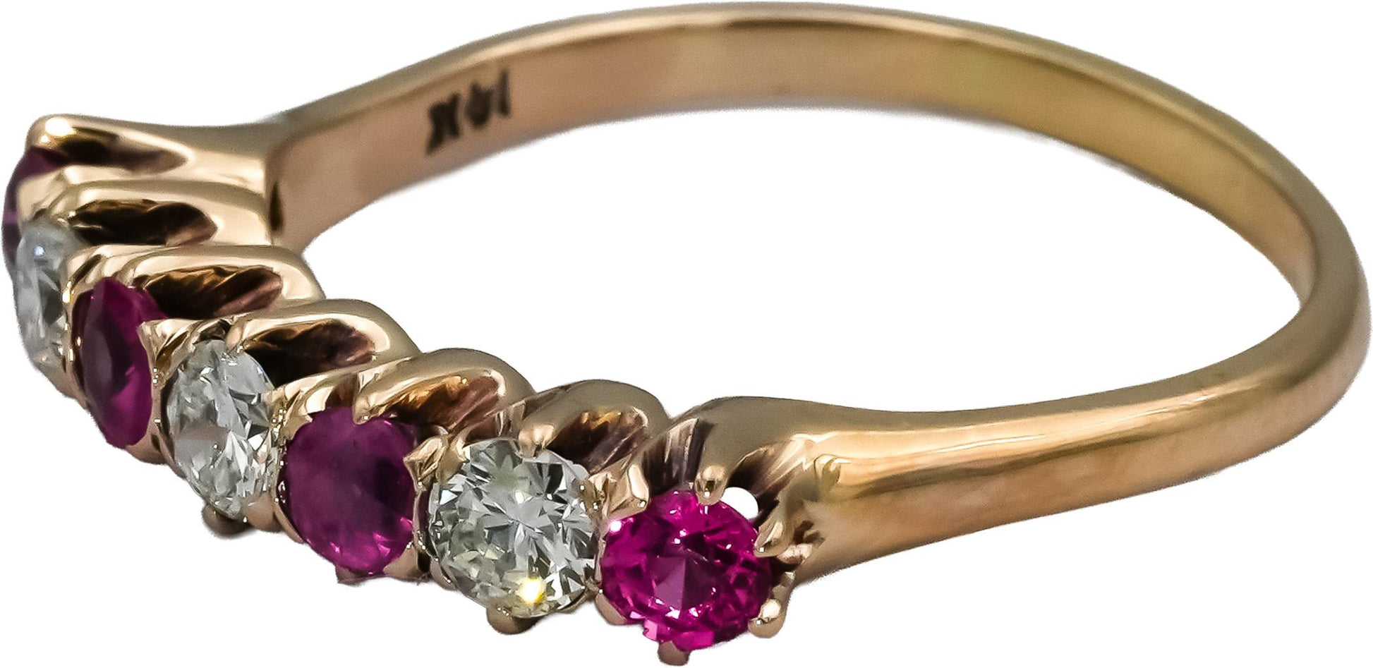 Vintage Antique 14k Rose Gold VS Diamond and Ruby Band Ring 1.0CT Size 8.5