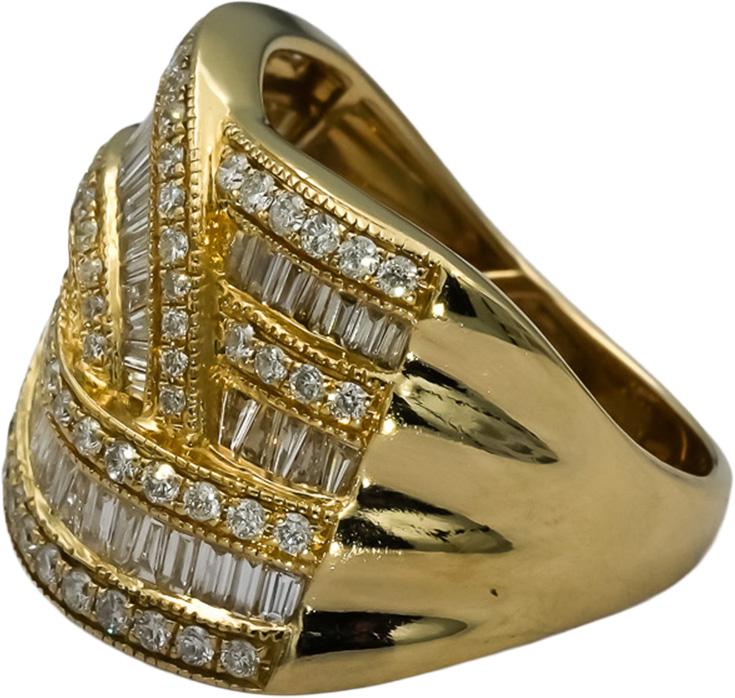 EFFY 14k Yellow Gold Round and Baguette Diamond Crossover Ring 1.85CT Size 7.25