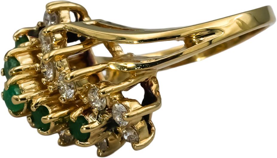 14k Yellow Gold Round Diamond and Emerald Bypass Ring 0.75CT Size 6.5
