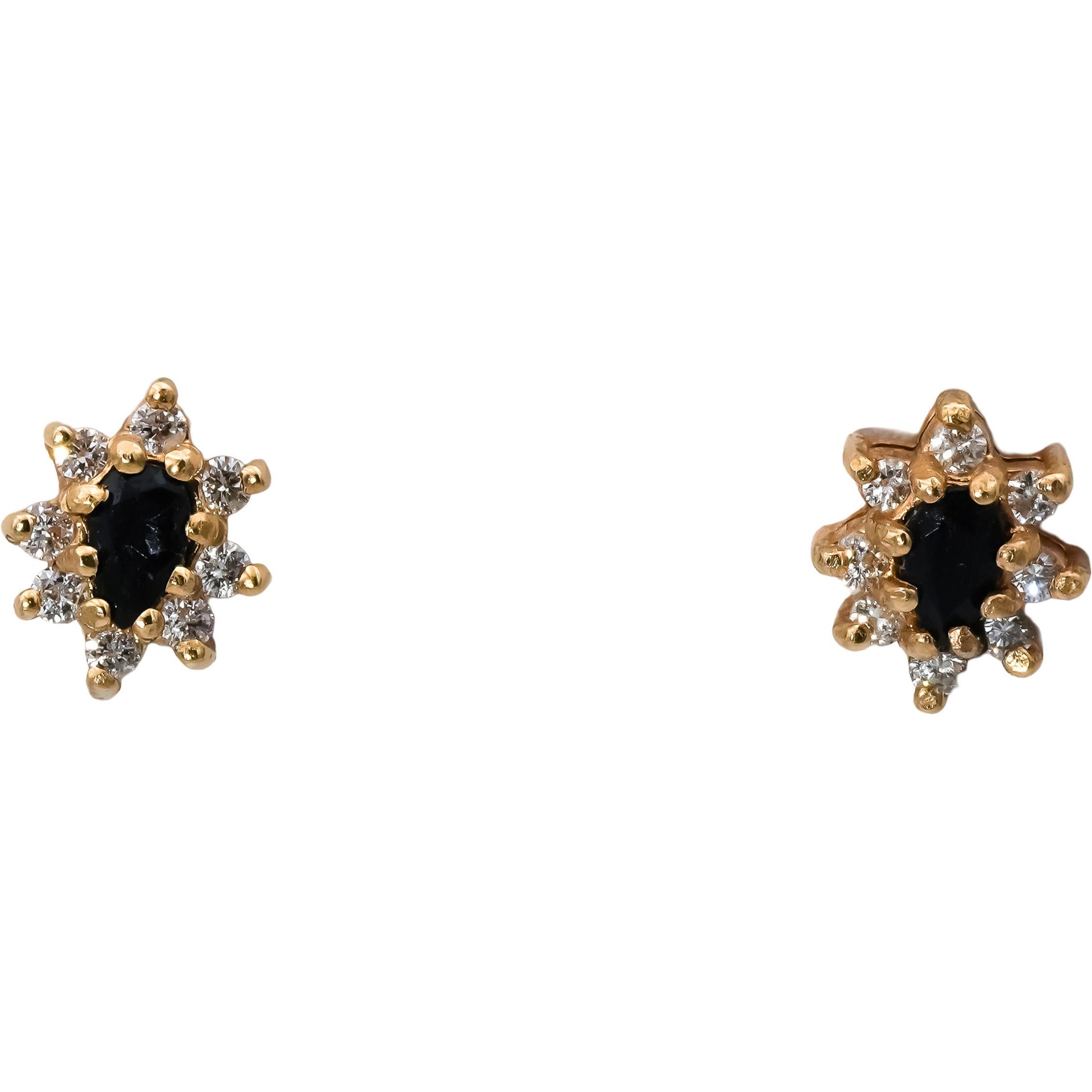 14k Yellow Gold Round Diamond Pear Cut Sapphire Stud Earrings 0.75CT