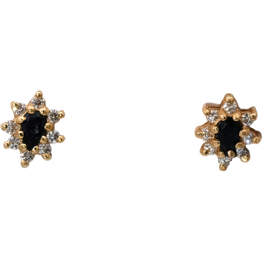 14k Yellow Gold Round Diamond Pear Cut Sapphire Stud Earrings 0.75CT