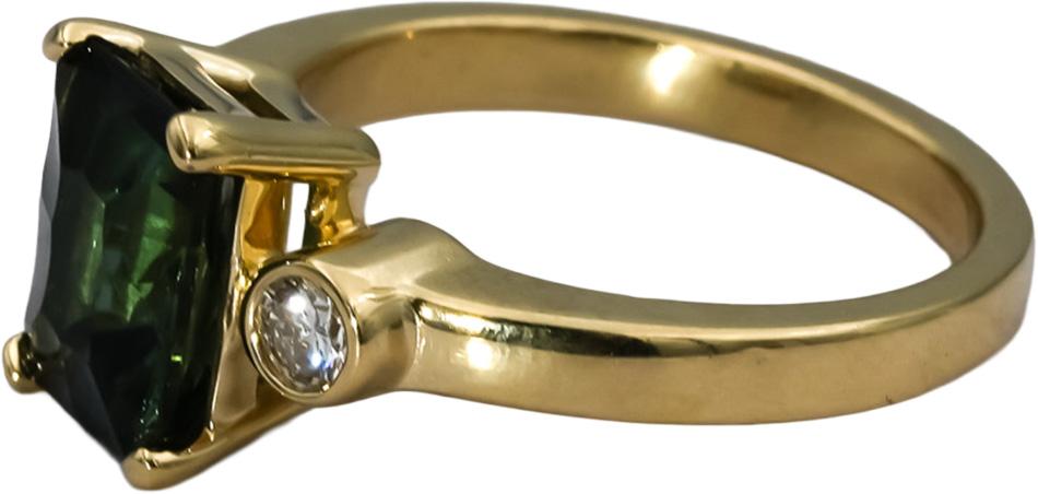 14k Yellow Gold Fancy Cut Green Tourmaline & VS Diamond Ring 2.20CT Size 6.5