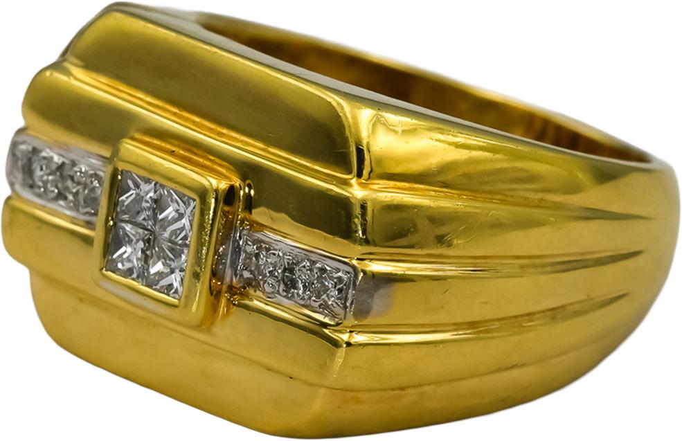 18k Yellow Gold Princess & Round Diamond Men's Ring 0.50CT Size 9.75