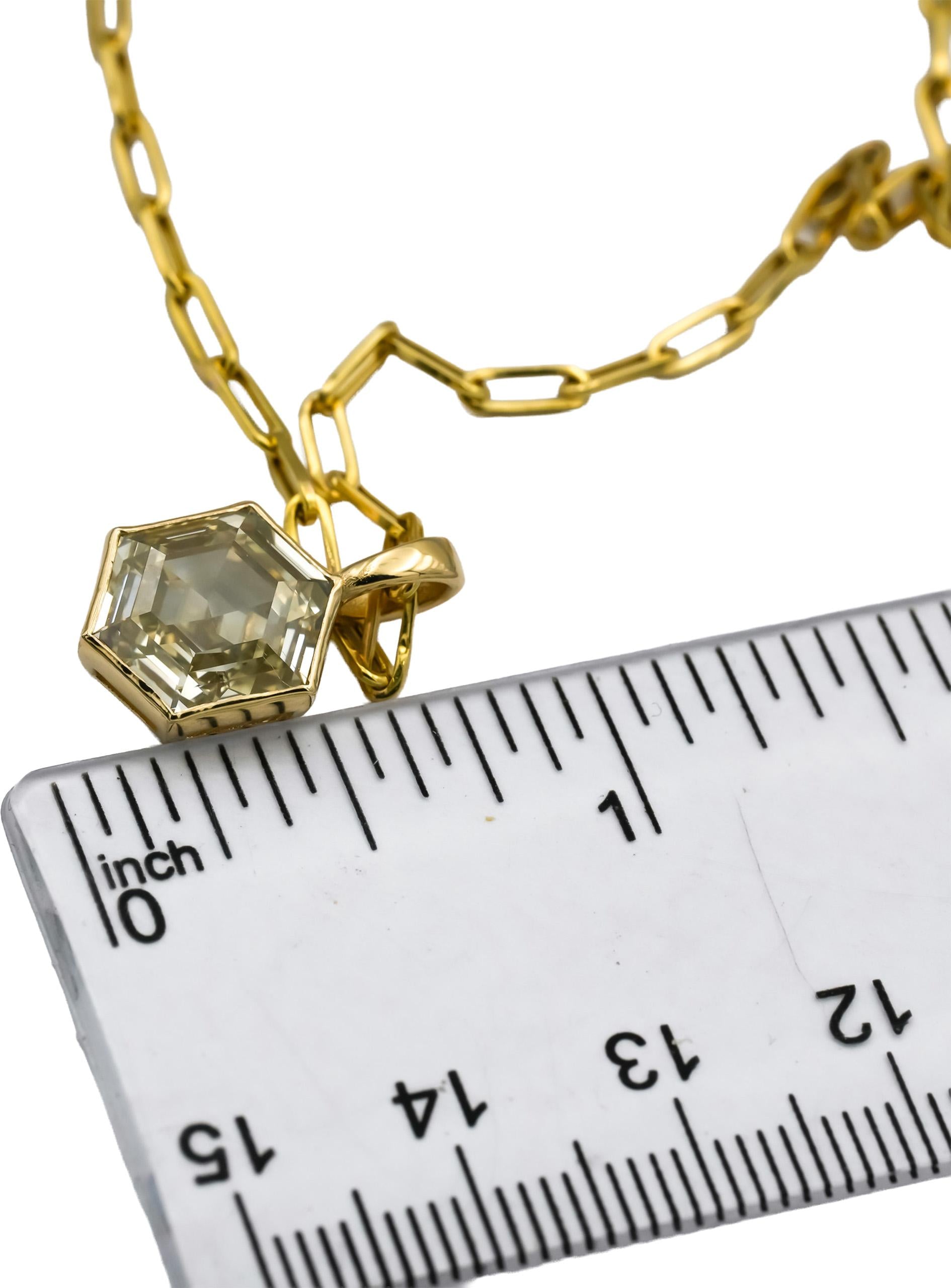 14k Yellow Gold Hexagon Step Cut Diamond Paperclip Necklace 5.07CT