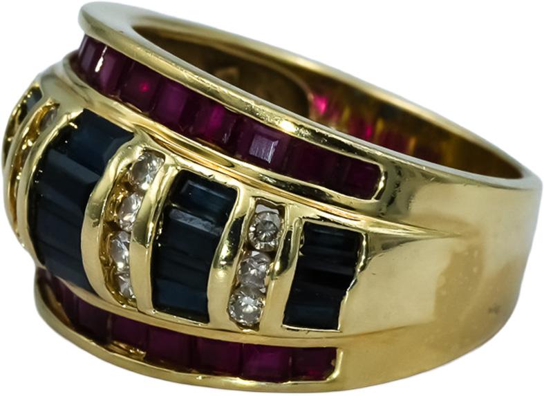 14k Yellow Gold Diamond Ruby Sapphire Band Ring 2.25CT Size 7.25