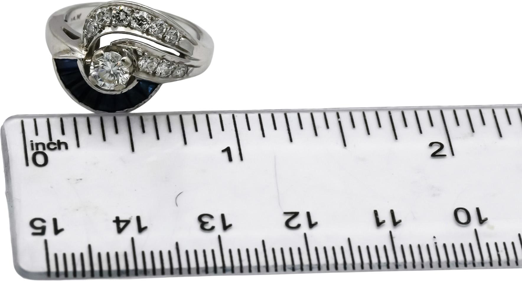 Antique Retro 14k White Gold Diamond and Sapphire Ring 1.20CT Size 5.75