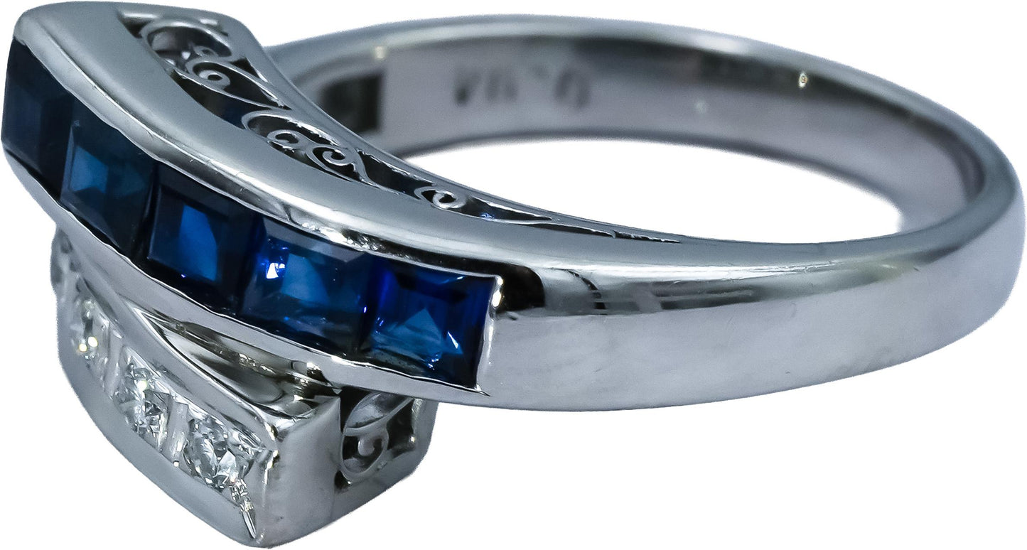 Platinum VS Diamond and Sapphire Bypass Ring 1.04CT Size 6