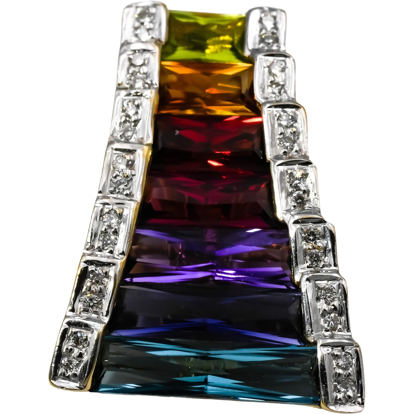 BELLARI 18k Yellow Gold Diamond and Rainbow Gemstone Pendant 0.07CT