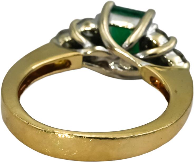 14k Yellow Gold Diamond and Emerald Cocktail Ring 1.08CT Size 4.5