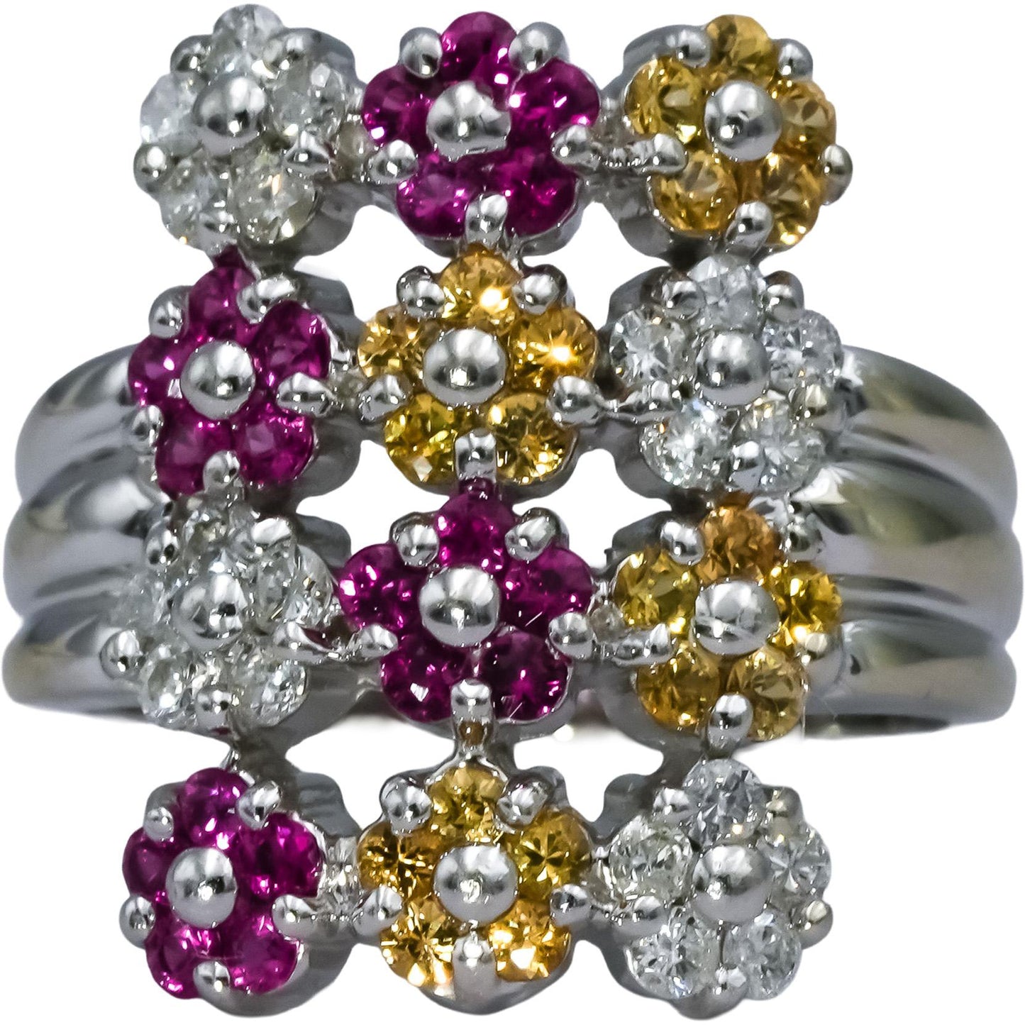 14k White Gold Diamond and Multicolor Gemstone Cluster Ring 0.40CT Size 7
