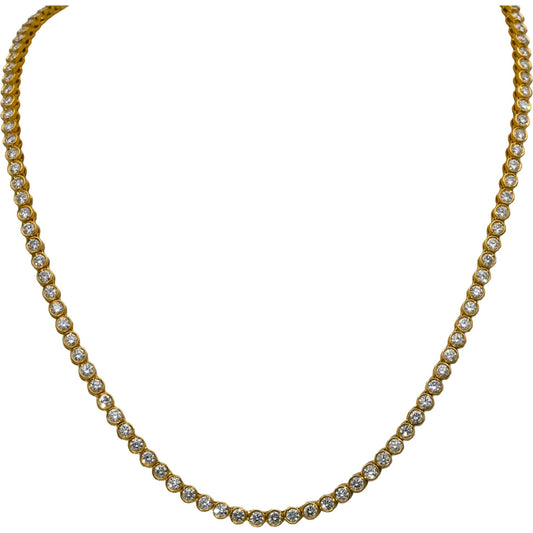 14k Yellow Gold VS Round Bezel Set Diamond Tennis Necklace 9.95CT 123 Pieces