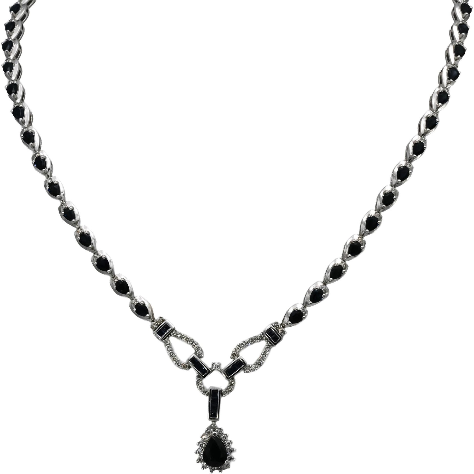 14k White Gold Diamond and Sapphire Formal Necklace 9.75CT