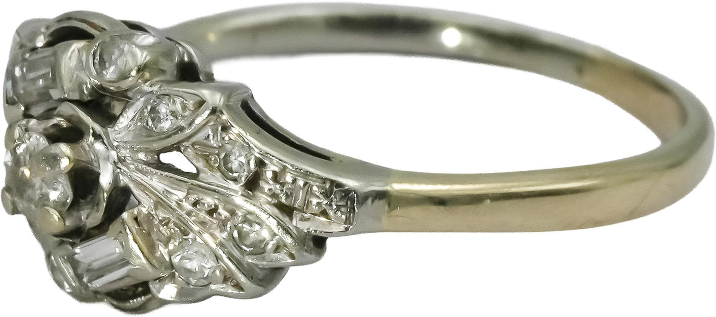 Antique 14k White Gold Diamond Cocktail Ring 0.30CT Size 9