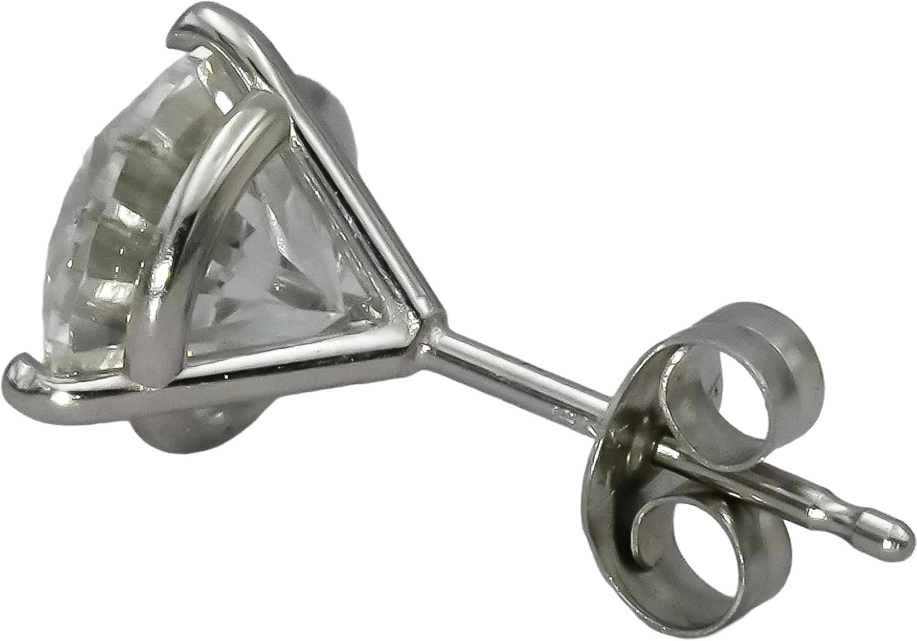 14K White Gold VS Round Lab-Grown Martini Setting Stud Earrings 3.11CT