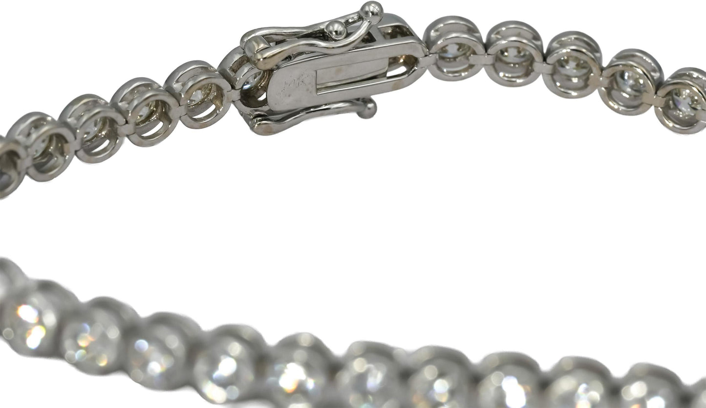 14k White Gold VS Round Bezel Set Natural Diamond Tennis Bracelet 6.04CT