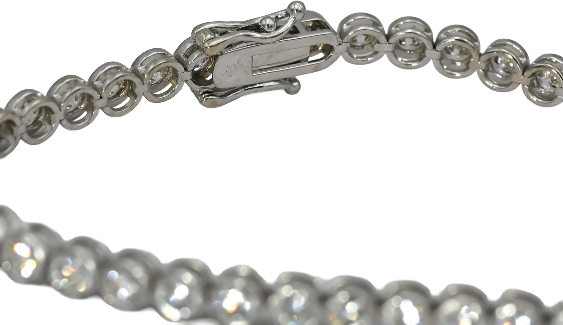 14k White Gold VS Round Bezel Set Natural Diamond Tennis Bracelet 6.04CT