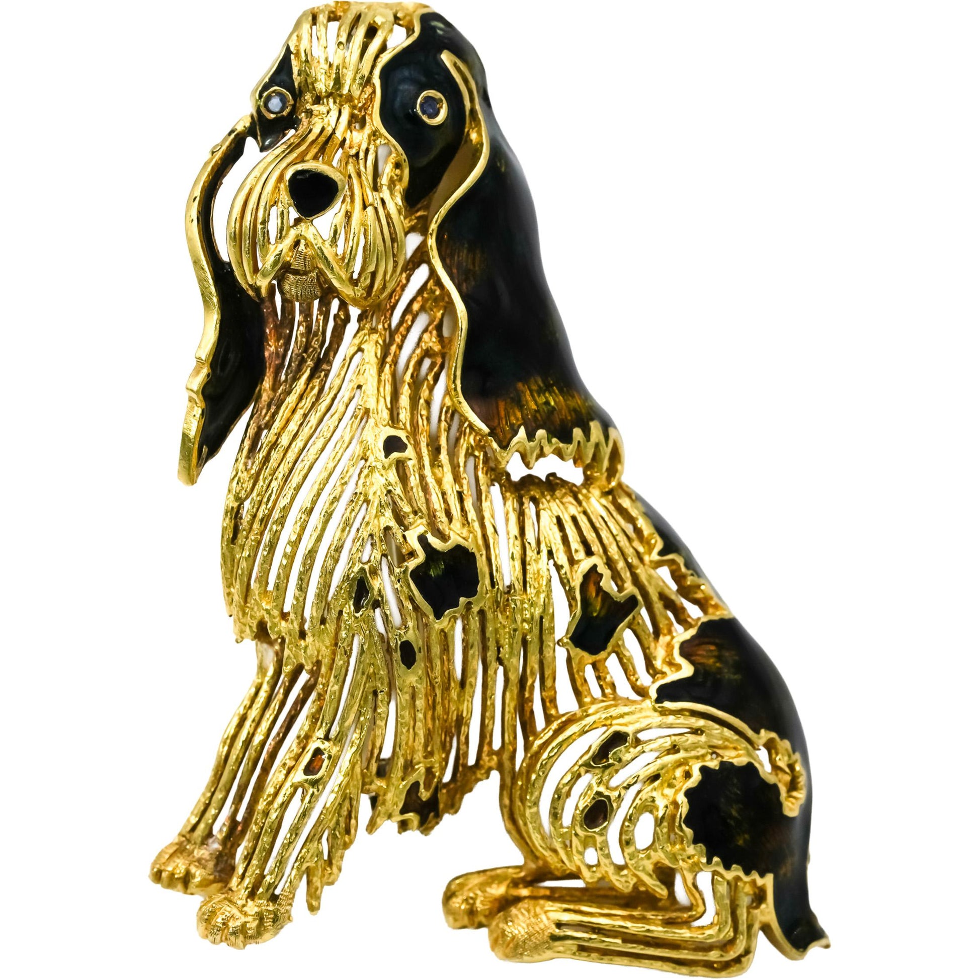 18k Yellow Gold Enamel Cocker Spaniel Dog Brooch Pin