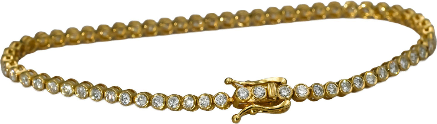 14k Yellow Gold VS Round Bezel Set Diamond Tennis Bracelet 1.94CT
