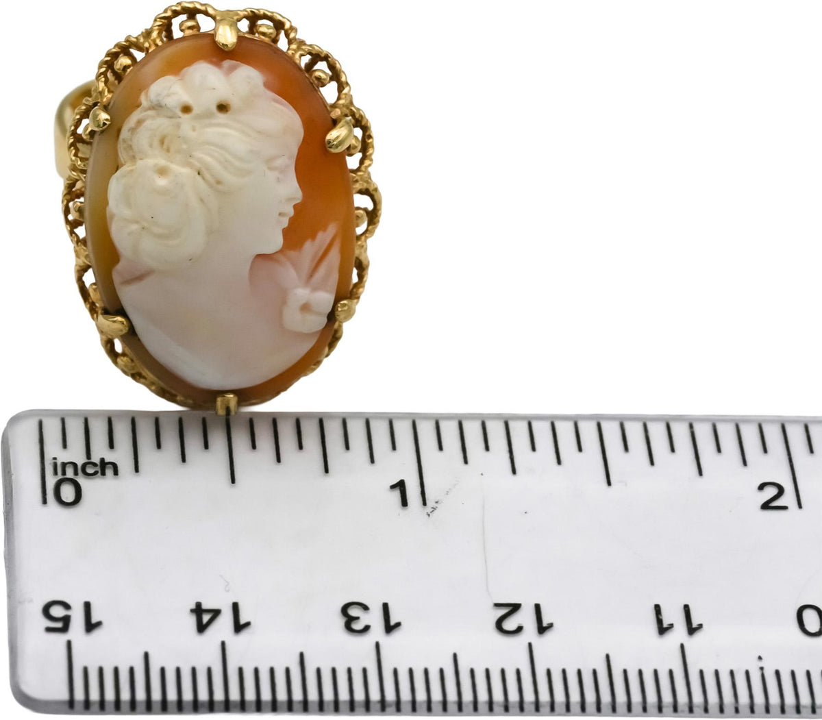 Vintage 14k Yellow Gold Carved Shell Carnelian Cameo Ring Size 9