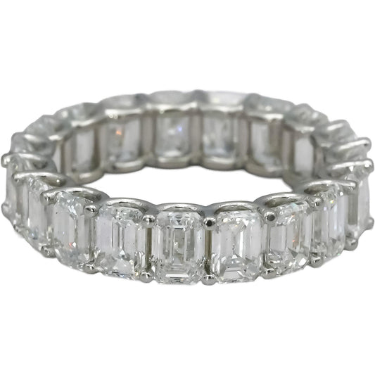 18k White Gold VS Emerald Cut Eternity Band Ring 7.16CT Size 6.75
