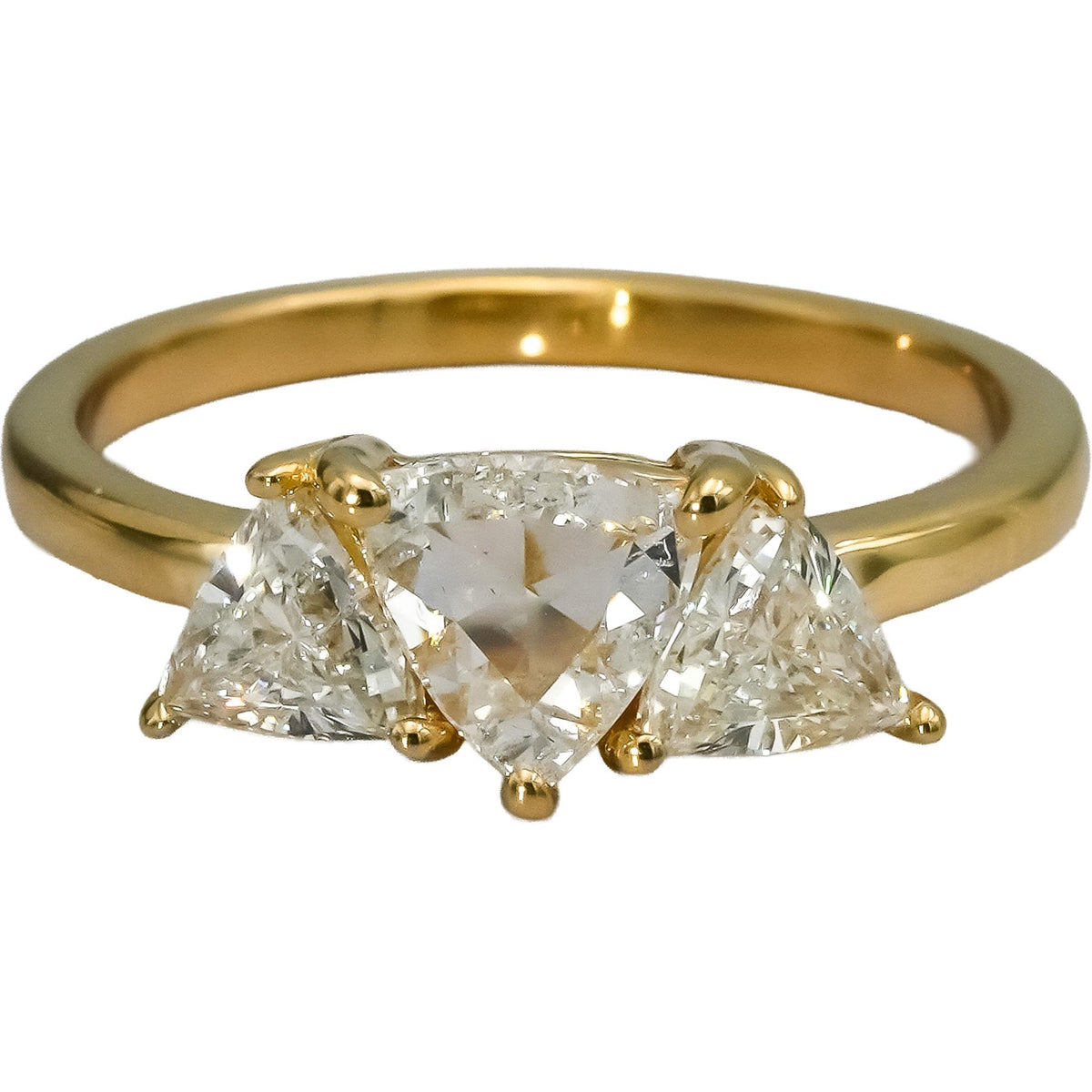 14k Yellow Gold VS Trillion Rose Cut Natural Diamond 3 Stone Ring 1.21CT Sz 6.25