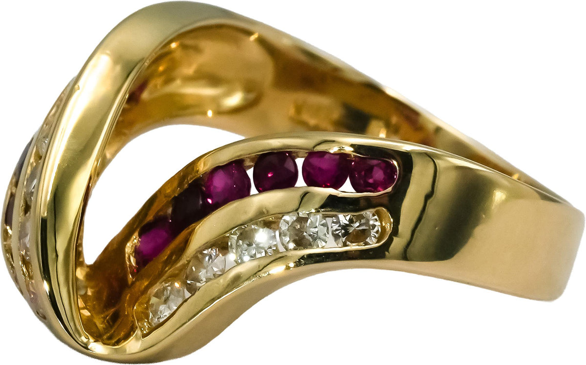 14k Yellow Gold Diamond and Ruby Curved Bypass Ring 1.0CT Size 6