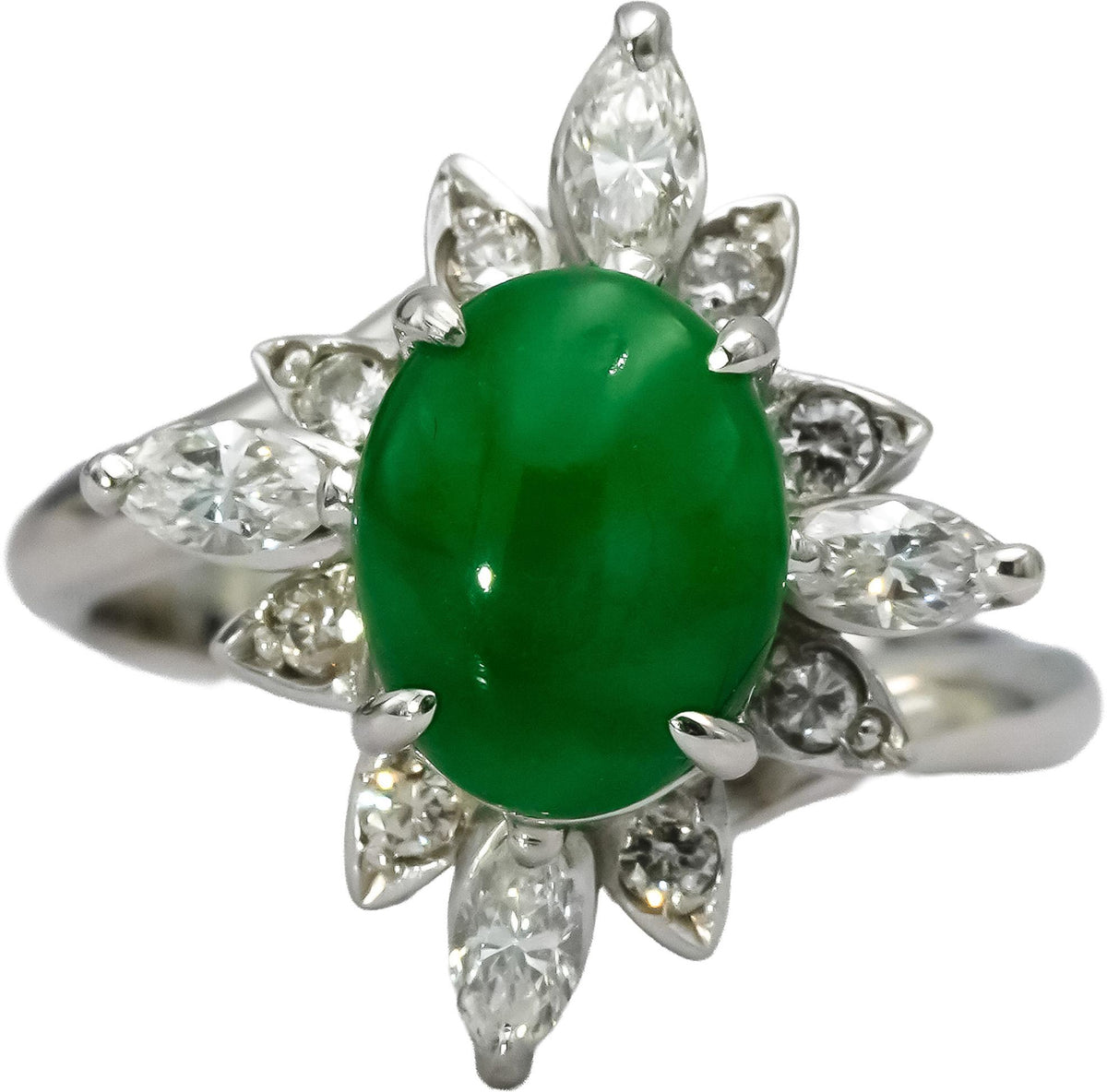 14k White Gold Diamond and Jade Cocktail Ring 0.50CT Size 4.25