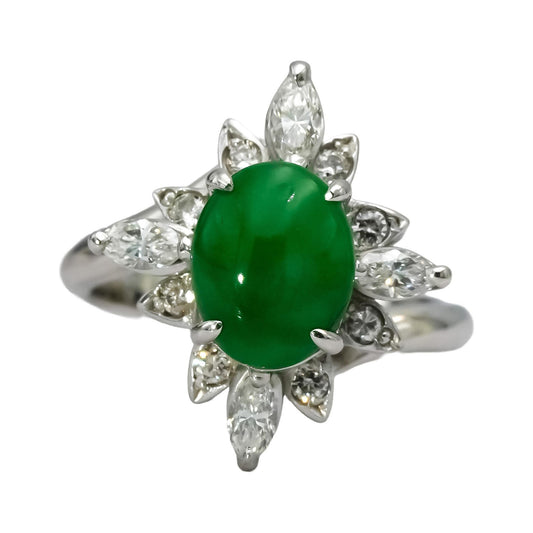 14k White Gold Diamond and Jade Cocktail Ring 0.50CT Size 4.25