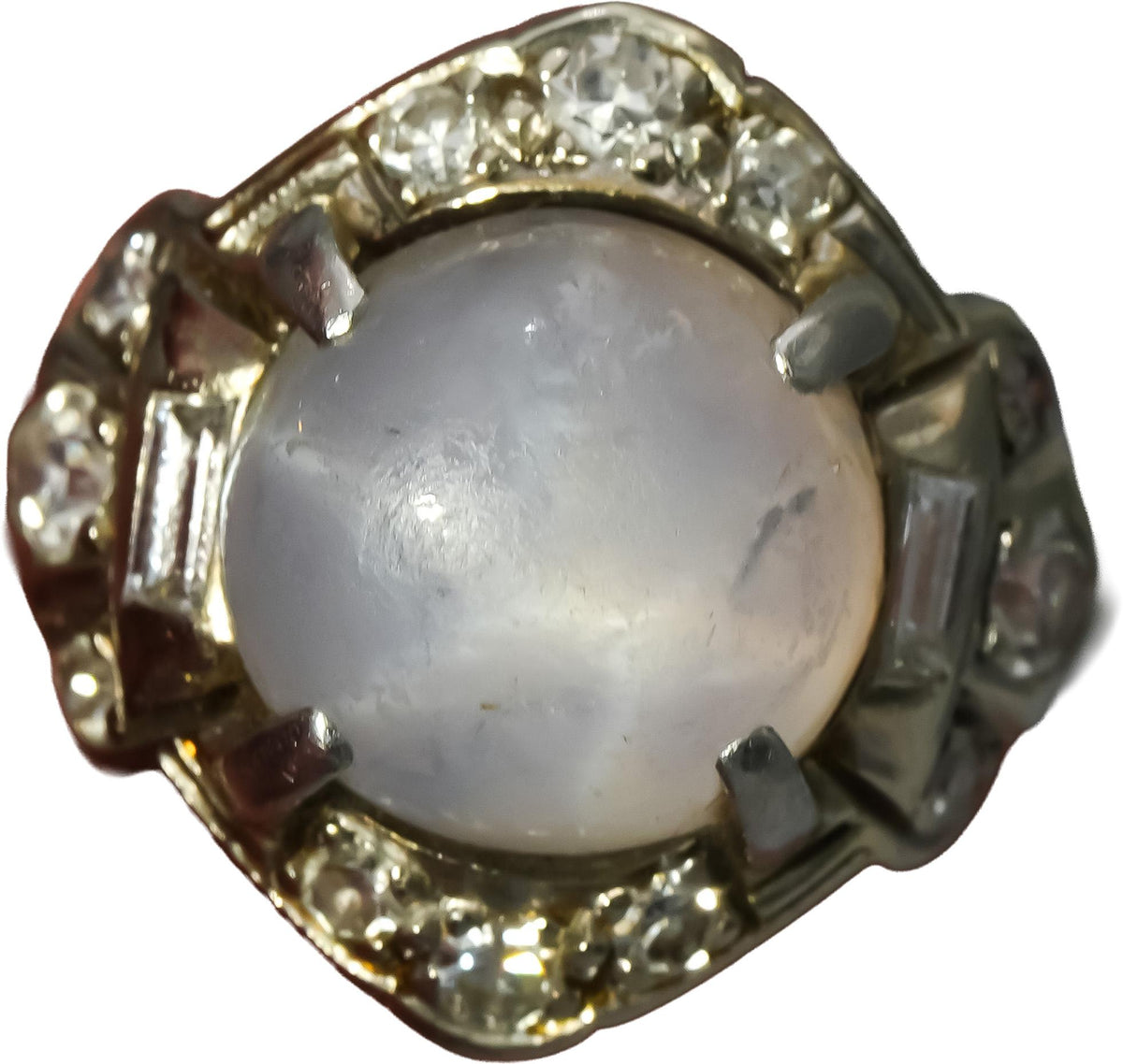 Vintage Antique Deco 14k White Gold Diamond & Star Sapphire Ring 5.90CT Size 5.5