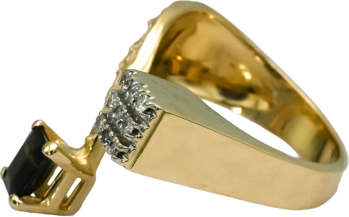 14k Yellow Gold Diamond and Sapphire Cuff Ring 1.20CT Size 6.75