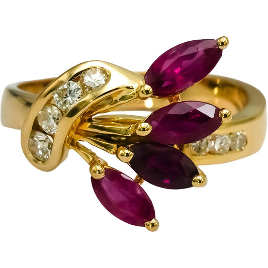 18k Yellow Gold Diamond and Ruby Floral Ring 1.25CT Size 6.75