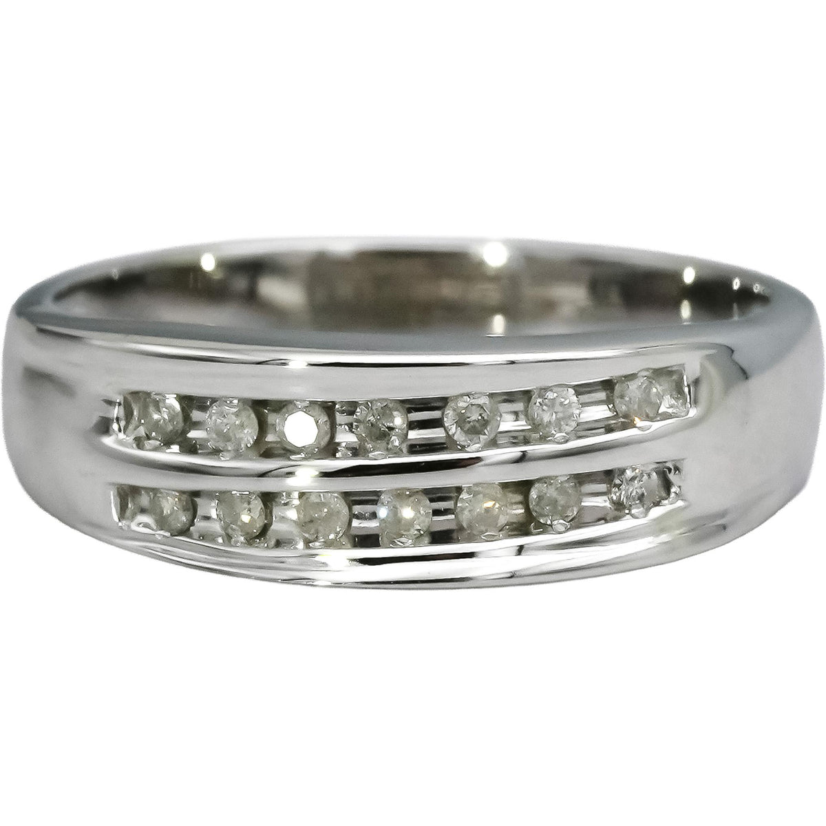 14k White Gold Round Channel Set Two Row Band Ring 0.12CT Size 6.25