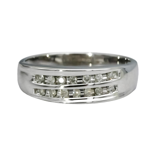 14k White Gold Round Channel Set Two Row Band Ring 0.12CT Size 6.25