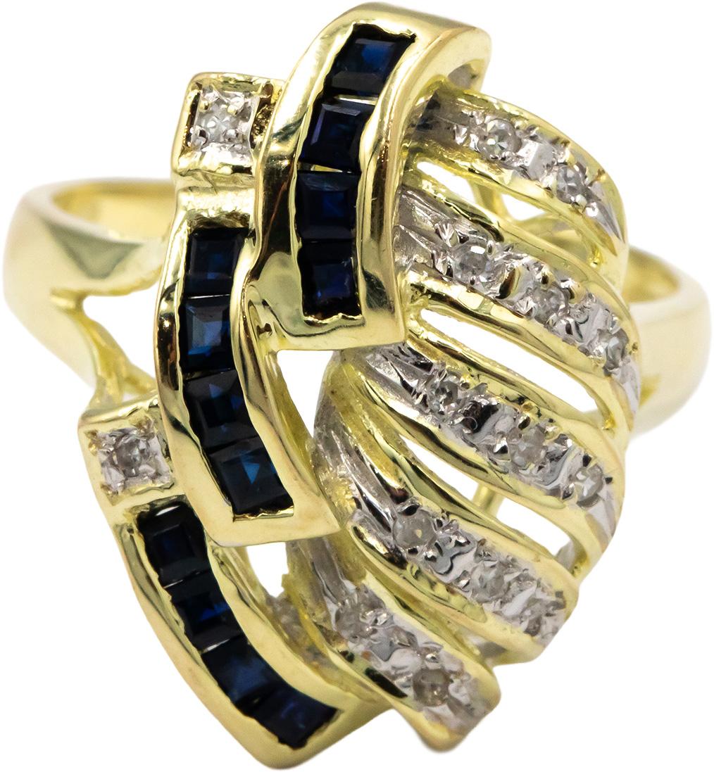 14k Yellow Gold 0.80CT Diamond and Sapphire Cocktail Ring size 7