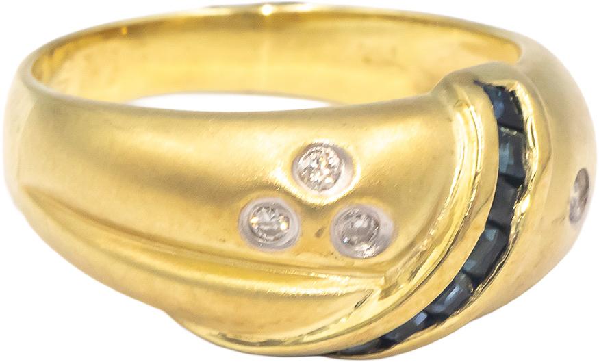 14k Yellow Gold 0.16CT Diamond and Sapphire Florentine Ring Size 6.25