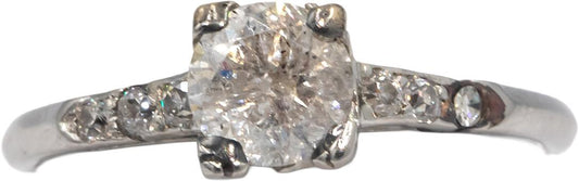 Vintage Platinum 0.70CT Old European Cut Diamond Ring Size 6.5 w/ 0.60CT Center