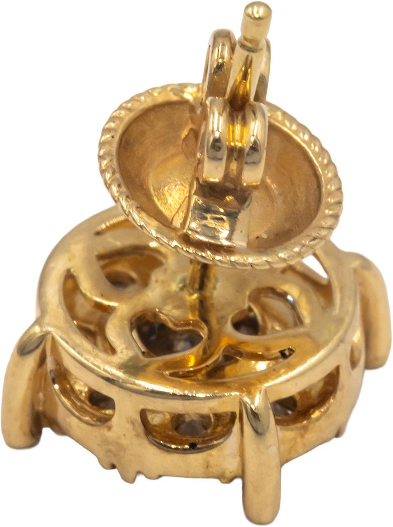 14k Yellow Gold Diamond Round Cluster Stud Earrings 1.74CT w/ 2 x 0.36CT Centers