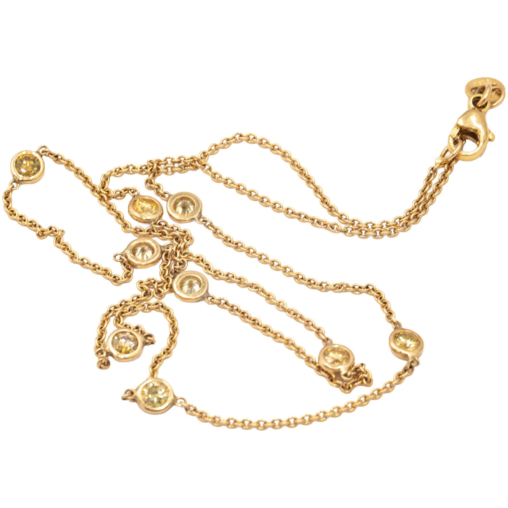14k Yellow Gold 1.06CT Light Fancy Yellow Diamond By The Yard Chain Necklace