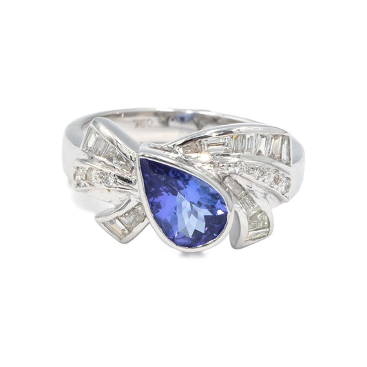 18k White Gold 1.40CT Diamond and Tanzanite Ribbon Ring Size 7