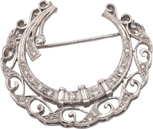 Platinum 1.0CT VS Diamond Floral Crescent Brooch Pin