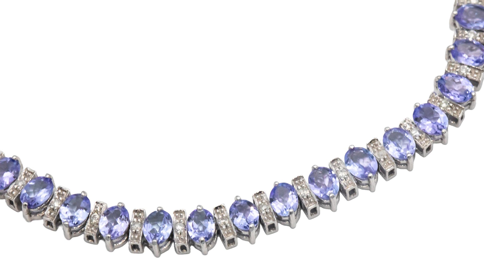 14k White Gold 6.33CT Diamond and Tanzanite Tennis Bracelet