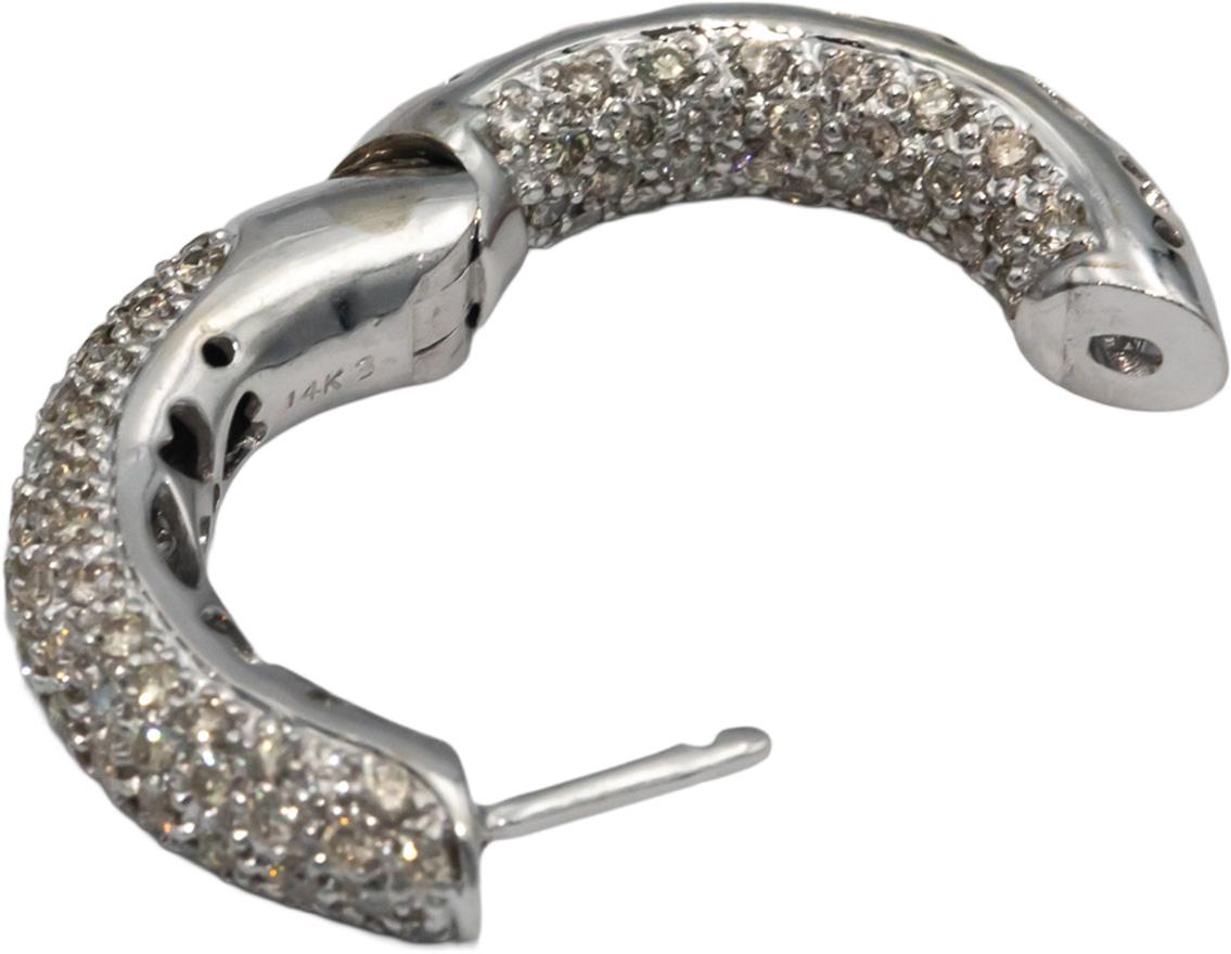 14k White Gold 2.0CT Diamond Pave Hoop Huggie In Out Earrings