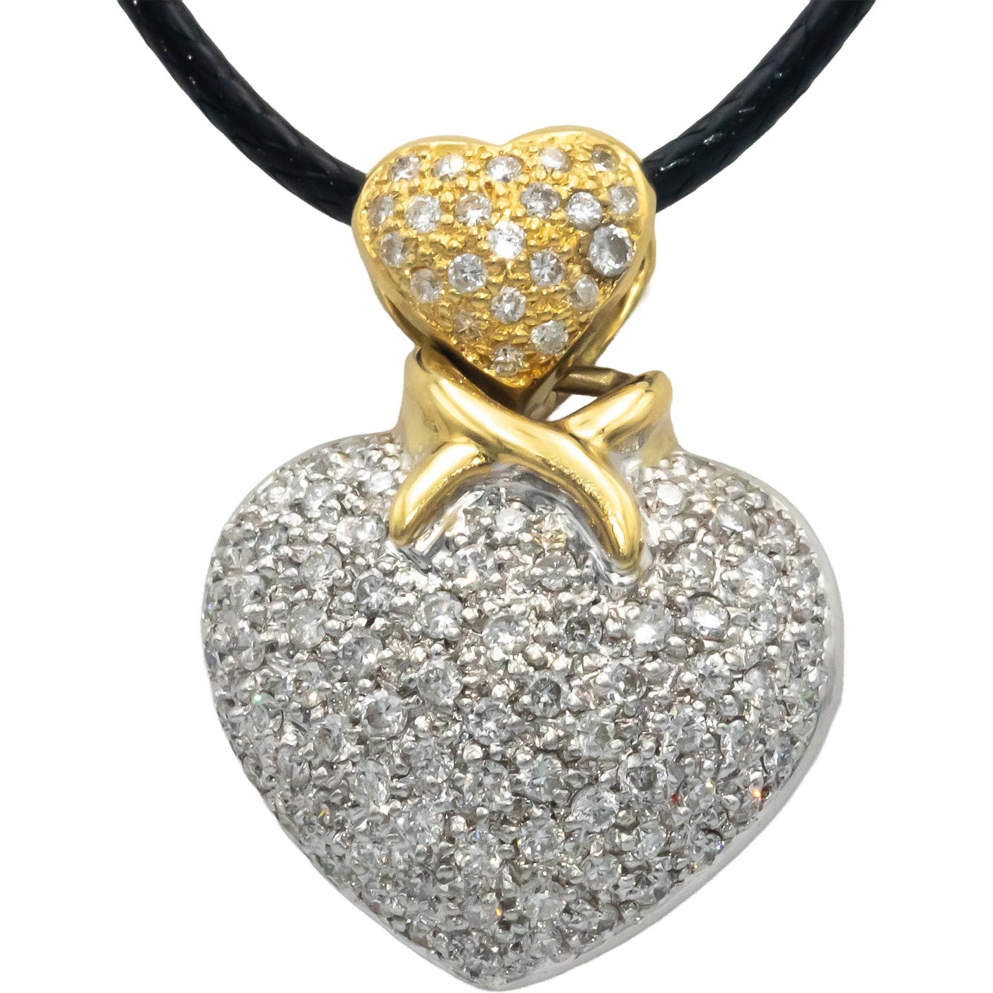 18k Yellow White Gold 1.0CT Diamond Cluster Puffy Heart Pendant Necklace