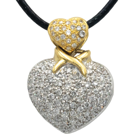 18k Yellow White Gold 1.0CT Diamond Cluster Puffy Heart Pendant Necklace