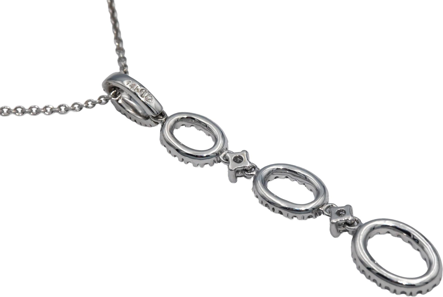 14k White Gold 0.28CT Round Cut Diamond Oval Dangle Pendant Chain Necklace