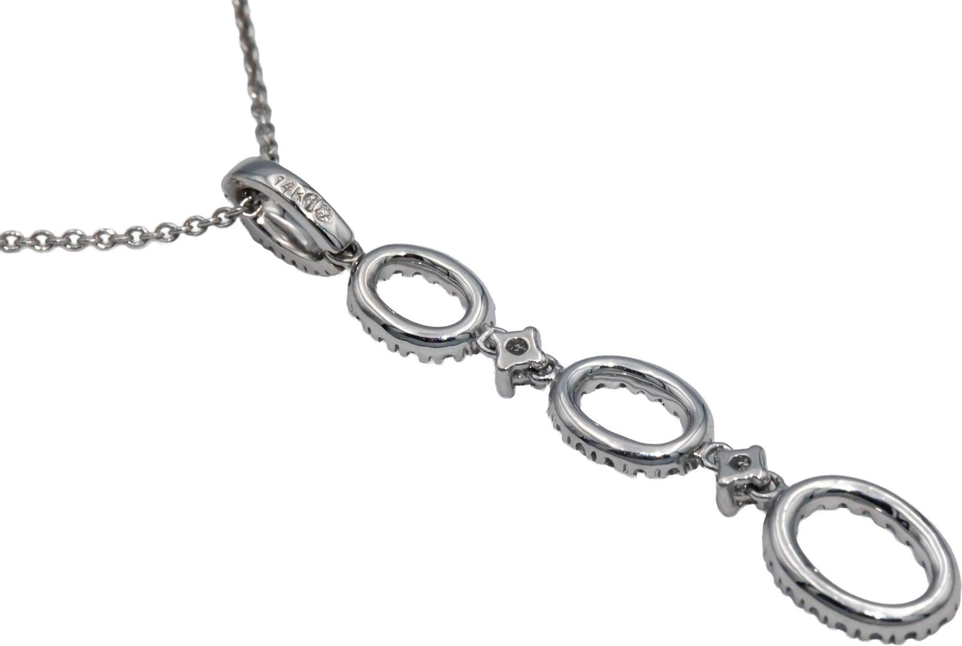14k White Gold 0.28CT Round Cut Diamond Oval Dangle Pendant Chain Necklace