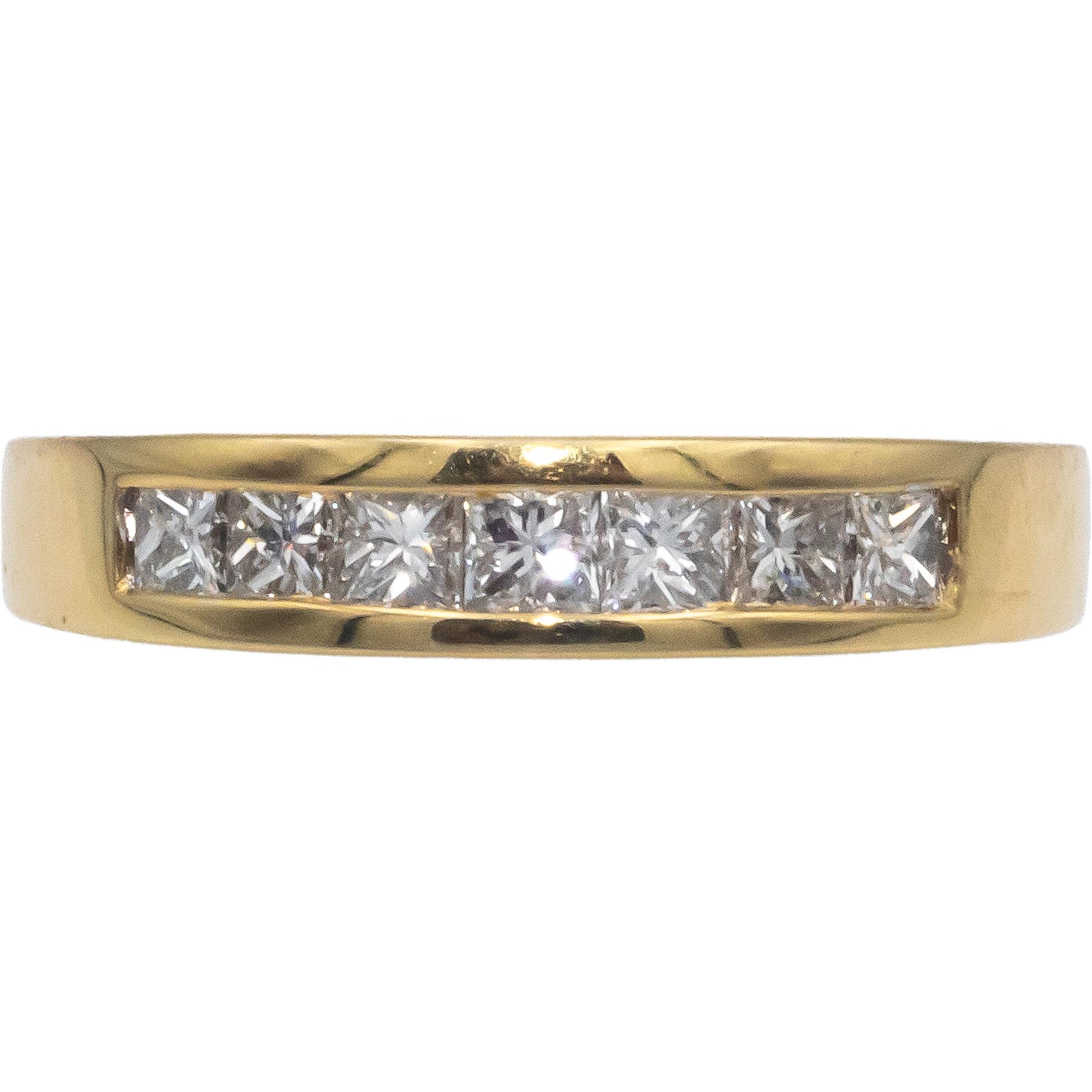 18k Yellow Gold Princess Cut Diamond Band Ring  0.65CT Size 6.75